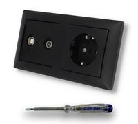 EBROM SET IDEE: Enchufe de 2 orificios, rango de frecuencia 5 - 2400 MHz, compatibilidad de radio/TV/SAT + enchufe BalanceSi negro mate 20EUC-915 + comprobador de fase EBROM para el montaje de los