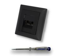 EBROM SET IDEE: Rutenbeck - Enchufe de red Ethernet 10 Gigabit KAT6A con 2 conectores RJ45 + Busch Jäger BalanceSi -915 negro mate cubierta + marco + comprobador de fase EBROM