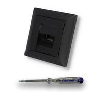 EBROM SET IDEE: Rutenbeck - Enchufe de red Ethernet 10 Gigabit KAT6A con conector RJ45 + Busch Jäger BalanceSi - 915 negro mate cubierta + marco + comprobador de fase EBROM para montaje