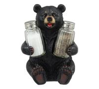 Ebros Cuddling Black Teddy Bear Salt And Pepper Shakers Holder Figurine 7Tall With Glass Shakers As Rustic Cabin Lodge Country