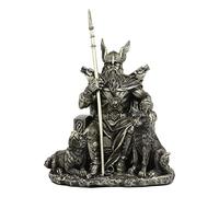 Ebros Gift Estatua de la mitología vikinga nórdica Odín el Alfather Sentado en un Trono con Dos Perros Lobos, folclore norselandés Thor Ragnarok Trilogía Wotan, Figura Decorativa de 26,7 cm de Alto