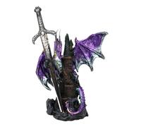 Ebros Gift Legendary Pacific Purple Metallic Armored Knight Dragon Holding Castle Tower and Gothic Sword Letter Opener Figurine Home Office Decorative Sculpture Medieval Dungeons Dragons Fantasy