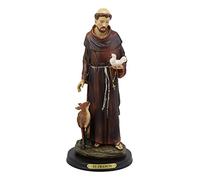 Ebros Gift Santo católico San Francisco de Asís con estatua de paloma y ciervo y placa de nombre de latón de 12.2 pulgadas de alto, monje devoto patrón de los animales y medio ambiente sirviente de