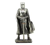 Ebros Holy Roman Empire Caped Crusader Knight with Sword Statue 7" Tall Suit of Armor Swordsman Standing On Guard Medieval Age of Kings Decorative Sculpture