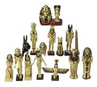 Ebros - Juego de 16 Figuras egipcias en Miniatura de Dioses y diosas con Anubis Osiris Maat ISIS Bastet Sekhmet Obelisco Esfinge Rey TUT Reina Nefertiti Momia Hathor Horus y Seth