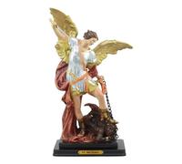 Ebros Large Archangel Saint Michael Slaying Lucifer Satan Statue 14"""" Tall with Brass Name Plate Base Guido Reni Inspired Catholic Church Ba