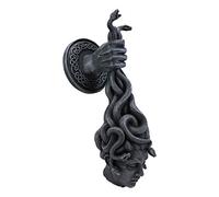 Ebros - Placa decorativa de pared de la mitología griega con cabeza de diosa dividida con pelos de serpiente colgando de Perseo, 31 cm de alto, gorgona maldita gárgola gótica, acento que invita al