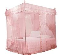 EBTOOLS Cortinas para Cama de baldaquín en Las Esquinas, diseño de Princesa con Tres Aperturas Laterales, Cortinas de 4 Postes de ángulo para niñas, niños y Adultos (150 x 200 x 200 cm), Color Rosa