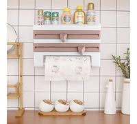 EBTOOLS Portarrollos de Cocina 3 en 1, Cortador de Película con Soporte para Especias, Soporte de Pared, Adecuado para Toallas de Papel de 28 Cm de Largo, Cabe en Cualquier Cocina, 39x10x24cm(Caqui)