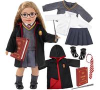 ebuddy 10pc Set Hermione Inspired Doll Clothes Outfits for 18 inch American Girl Dolls Includes Shirt, Skirt, Sweater, Tie.