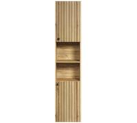 ebuy24 Columna de baño con 2 puertas y nichos H186 cm - Efecto Roble y Negro