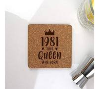 eBuyGB 2012923Q8 Posavasos Cuadrado de Corcho Grabado con diseño de 1980 This Queen Was Born Mujer-Regalo de 40 cumpleaños para mamá