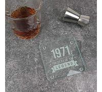 eBuyGB Posavasos cuadrado con grabado en el año 1971, diseño del año de la leyenda, 50 cumpleaños, regalo para papá, tío, hermano, cristal