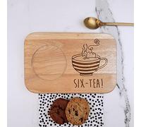 eBuyGB Tabla de té y Galletas grabada, diseño Six-Tea, Tabla de café de Madera, Regalos de cumpleaños número 60 para Hombres, él, Regalo de sexagésimo Regalo para Amigos, Abuelo, papá, Marido, marrón