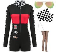 EBYTOP Disfraz de conductor de coche de carreras para mujer, suéter sexy de coche de carreras de Halloween con bandera de Nascar, equipo para carreras nocturnas de Talladega, talla L