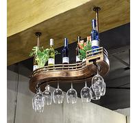 EBZFASO Montado en la Pared Estante del Vino de Madera BOT Soporte for Botellas de Vino y Copas de Techo, Bronce, Varios tamaños(60x30cm)