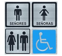 ecalidad 4 x SEÑAL CARTEL ASEO WC BAÑO DISCAPACITADOS SILLA DE RUEDAS - 4 CARTELES - SEÑOR - SEÑORA - MIXTO - DISCAPACITADOS