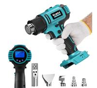 Ecarke 350W Pistola de Calor Compatible con Makita 18V, Temperatura Regulable 50 a 550°C con Pantalla LCD y 5 Boquillas. Pistola de Aire Caliente para Retractilar, Calentar y Soldar(Solo Herramienta)