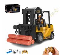 ECBLI Carretilla Elevadora RC con Luz, Excavadora a Control Remoto con Remolque, Juego De Construcción Recargable con Camión De Plataforma Y Grúa, con Sonido Y Luces De Pulverización(Crane,Battery*1)