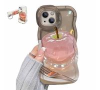 ECBLI Funda Transparente con Estampado De Manzana, Fundas Veraniegas 3D, Protección para Cámara En Relieve, Diseño Brillante, con Borde Ondulado Rizado, Ideal para Niñas Y Mujeres(Gray,16 Pro)
