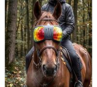 Eccliy Gafas de equitación con protección UV para mascotas, máscara de ojos equinos con lentes rojas espejadas y correa ajustable para montar en senderos, síndrome de sacudida, protección de