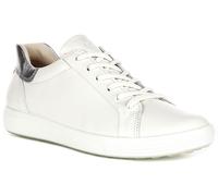 Ecco Soft On Train Contrast Lace Leather Men's Trainer Blanco Plata UK 4 - 10