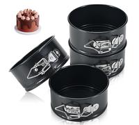 ECCOGREAT Juego de 4 moldes redondos para tarta de queso antiadherentes de 10 cm, a prueba de fugas con fondo extraíble, aptos para mini tartas, pizzas y soufflés, tartas de queso