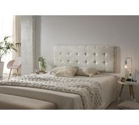 ECCOX - Cabecero de Cama Capitone a Cuadros de Tela Antimanchas Aquaclean- Cabezal Tapizado con Acolchado de Espuma y Refuerzo Trasero - Color Blanco Efecto Granito - 152 cm para Camas de 150 cm