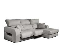 ECCOX - Sofá Chaise Longue Diamante 3 Plazas - Asientos Deslizantes y Cabeceros Reclinables - Desenfundable - Cojines Incluidos - Chaiselonge Izquierda Tapizado en Tela Antimanchas - Color Gris