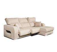 ECCOX - Sofá Chaise Longue Diamante 3 Plazas - Asientos Deslizantes y Cabeceros Reclinables - Desenfundable - Cojines Incluidos - Chaiselonge Izquierda Tapizado en Tela Antimanchas - Color Beige