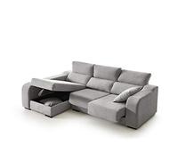 ECCOX - Sofá Chaise Longue Zafiro de 3 Plazas - Asientos Deslizantes, Cabeceros Reclinables y Arcón de Almacenaje - Chaiselonge Izquierda Tapizado en Tela Antimanchas - Color Gris