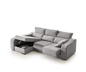 ECCOX - Sofá Chaise Longue Zafiro de 3 Plazas - Asientos Deslizantes, Cabeceros Reclinables y Arcón de Almacenaje - Chaiselonge Izquierda Tapizado en Tela Antimanchas - Color Gris