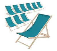 ECD Germany 10 Sillas de Playa de Madera, Azul Petróleo Tumbona Plegable con Respaldo Ajustable en 3 Posiciones de Reclinación Asiento de Relax para Jardín, Piscina, Terraza o Balcón Carga Hasta 120kg