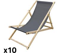 ECD Germany 10x silla de playa antracita madera pino tejido oxford carga120kg