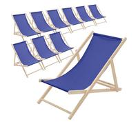 ECD Germany 10x Silla de Playa de Madera, Azul Oscuro Tumbona Plegable con Respaldo Ajustable en 3 Posiciones de Reclinación Asiento de Relax para Jardín, Piscina, Terraza o Balcón Carga hasta 120kg