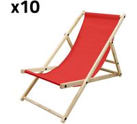 ECD Germany 10x silla de playa rojo madera de pino tejido oxford carga hasta 120kg