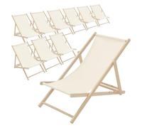 ECD Germany 10x Sillas de Playa de Madera, Beige Tumbona Plegable con Respaldo Ajustable en 3 Posiciones de Reclinación Asiento de Relax para Jardín, Piscina, Terraza o Balcón, Carga hasta 120 kg