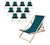 ECD Germany 10x Sillas de Playa de Madera de Pino 3 Posiciones de Reclinación Plegable Tumbona Verde Oscuro Tradicional de Sol para Jardín Impermeable hasta 120kg Tejido Oxford Hamaca Terraza Piscina