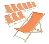 ECD Germany 10x Sillas de Playa de Madera, Naranja Tumbona Plegable con Respaldo Ajustable en 3 Posiciones de Reclinación Asiento de Relax para Jardín, Piscina, Terraza o Balcón, Carga hasta 120 kg