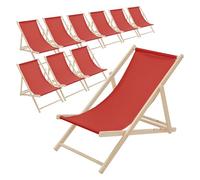 ECD Germany 10x Sillas de Playa de Madera, Rojo, Tumbona Plegable con Respaldo Ajustable en 3 Posiciones de Reclinación Asiento de Relax para Jardín, Piscina, Terraza o Balcón, Carga hasta 120 kg