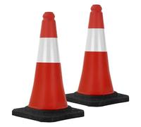 ECD Germany 2X Cono de Tráfico Obra Pieza de Señalización Emergencia Color Rojo y Blanco 51 cm de Altura con Base Pesada y Robusto Pilón de Seguridad con Bandas Reflectantes Flexible y Transportable