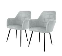 ECD Germany 2X Juego sillones de Comedor - Gris - Asiento Terciopelo - Patas de Madera Refuerzo de Acero - Estilo Vintage - Asientos Modernos de Oficina Sala de Estar - Carcasa ergonómica