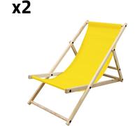 ECD Germany 2x silla de playa amarilla madera pino tejido oxford carga hasta 120kg
