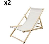 ECD Germany 2x silla de playa beige madera de pino tejido oxford carga hasta 120kg