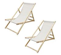 ECD Germany 2X Silla de Playa Madera de Pino 3 Posiciones de Reclinación Plegable Tumbona Tradicional de Sol para Jardín o Balcón Beige Impermeable hasta 120kg Tejido Oxford Hamaca de Terraza Piscina