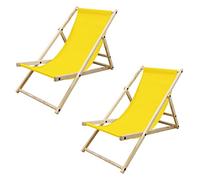 ECD Germany 2X Silla de Playa Madera de Pino 3 Posiciones de Reclinación Plegable Tumbona Tradicional para Jardín o Balcón Amarilla Impermeable hasta 120kg Tejido Oxford Hamaca de Terraza Piscina