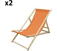 ECD Germany 2x silla de playa naranja madera pino tejido oxford carga hasta 120kg