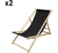 ECD Germany 2x silla de playa negra madera de pino tejido oxford carga hasta 120kg