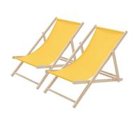 ECD Germany 2X Sillas de Playa de Madera, Amarilla Tumbona Plegable con Respaldo Ajustable en 3 Posiciones de Reclinación Asiento de Relax para Jardín, Piscina, Terraza o Balcón Carga hasta 120kg