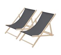 ECD Germany 2X Sillas de Playa de Madera, Antracita Tumbona Plegable con Respaldo Ajustable en 3 Posiciones de Reclinación Asiento de Relax para Jardín, Piscina, Terraza o Balcón, Carga hasta 120 kg